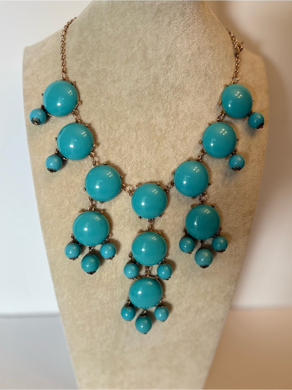 Turquoise Blue Statement Bib Necklace Multi Tier Chunky Bubble Collar 22”